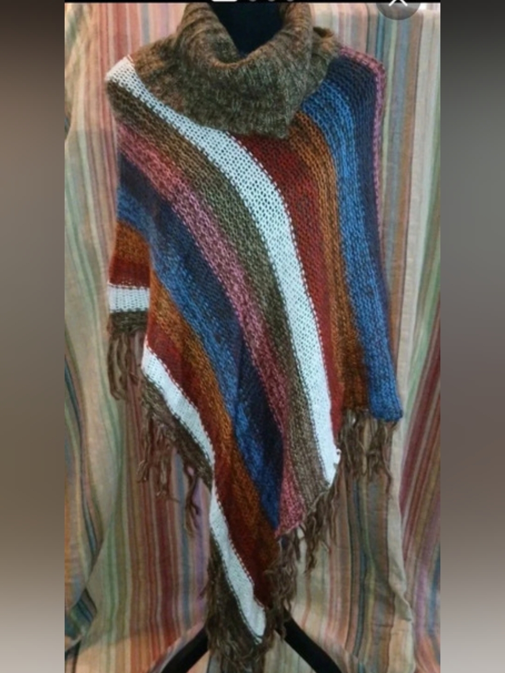 Caren Sport Multicolor Striped Fringe Poncho